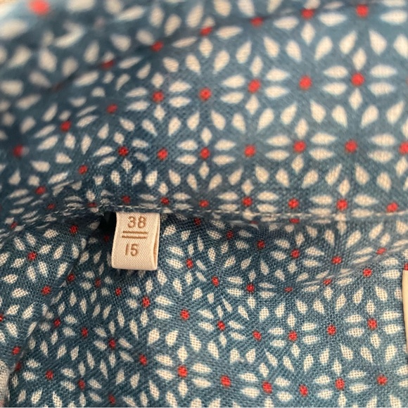 Alessandro Gherardi 100% Linen Hand Sew BlueGeometric Patterned Men's Shirt 38/S - Picture 6 of 9